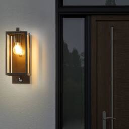 Wyld and Coco Outdoor Wall Light Black Iron Glass 33cm Motion Sensor Retro Design