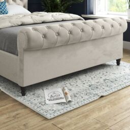 KDMD Venezia Sleigh Upholstered Soft Velvet Designer Bed Frame in Cream - Size: Double - thumbnail 4