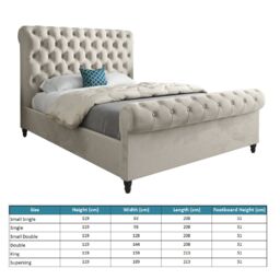 KDMD Venezia Sleigh Upholstered Soft Velvet Designer Bed Frame in Cream - Size: Double - thumbnail 5