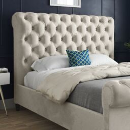 KDMD Venezia Sleigh Upholstered Soft Velvet Designer Bed Frame in Cream - Size: Double - thumbnail 3