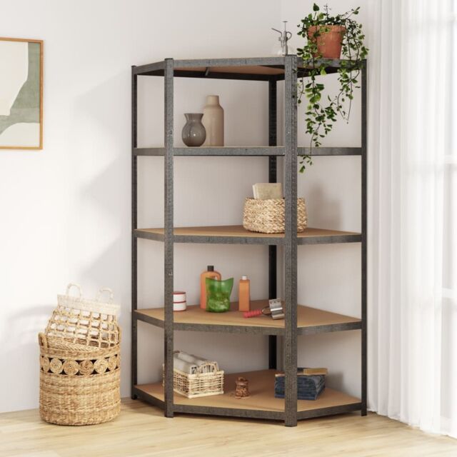 Berkfield Home 5-Layer Heavy-duty Corner Shelf Grey Steel&Engineered Wood - image 1