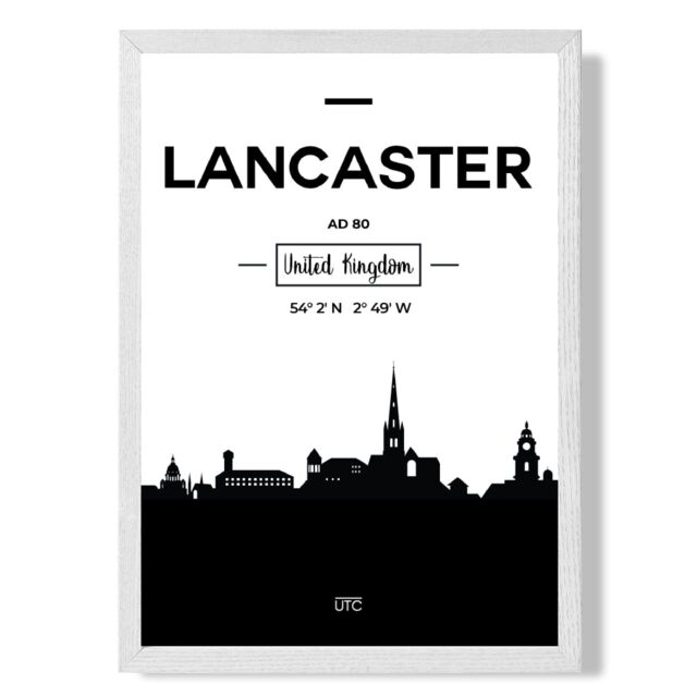 ARTZE Lancaster Black & White City Skyline Framed Print SIZE: A2 with White Frame - Size: A4 - image 1