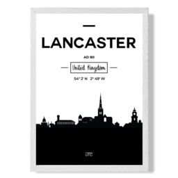 ARTZE Lancaster Black & White City Skyline Framed Print SIZE: A2 with White Frame - Size: A4 - thumbnail 1