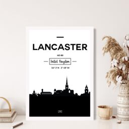 ARTZE Lancaster Black & White City Skyline Framed Print SIZE: A2 with White Frame - Size: A4 - thumbnail 2