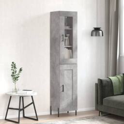Berkfield Home Highboard Concrete Grey 34.5x34x180 cm Engineered Wood - thumbnail 2
