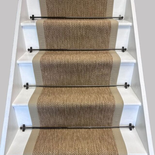 RainbowHome Bibery Weave Beige Stair Runner with 100% Tan Cotton Border - Size: 55 cm x 700 cm - image 1