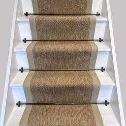 RainbowHome Bibery Weave Beige Stair Runner with 100% Tan Cotton Border - Size: 55 cm x 700 cm