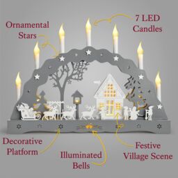 Christow Christmas Candle Bridge Light LED Xmas Table Window Decoration Battery Operated in Grey - thumbnail 3