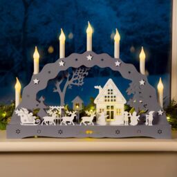 Christow Christmas Candle Bridge Light LED Xmas Table Window Decoration Battery Operated in Grey - thumbnail 1