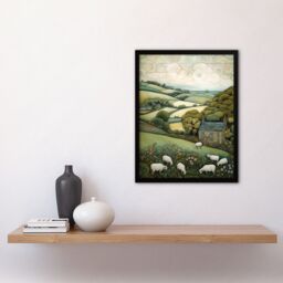 Artery8 Sleepy England By Celia Hapton Quirky Lake District Scene Rolling Hills Grazing Sheep Art Print Framed Poster Wall Decor 12x16 inch - thumbnail 4