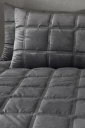 Soiree 'Brighton Square' Soft Velvet Box Stitched Duvet Cover Set in Dark Grey - Size: King - thumbnail 3