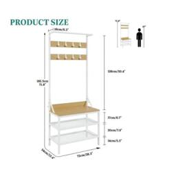 VOGREX Maple Industrial Coat Stand, Shoe Bench with 9 Hooks in Natural - thumbnail 2