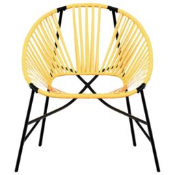 Berkfield Home Garden Egg Chair Black & Yellow Poly Rattan - thumbnail 4