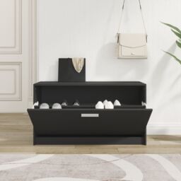 Berkfield Home Shoe Bench Black 80x24x45 cm Engineered Wood - Size: 80 x 24 x 45 cm - thumbnail 3