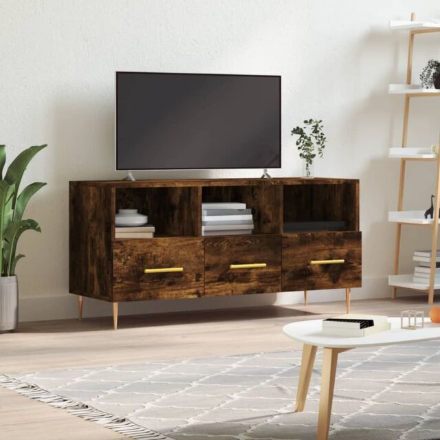 Berkfield Home TV Cabinet Smoked Oak 102x36x50 cm Engineered Wood in Brown - Size: 102 x 36 x 50 cm - image 1