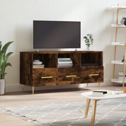 Berkfield Home TV Cabinet Smoked Oak 102x36x50 cm Engineered Wood in Brown - Size: 102 x 36 x 50 cm - thumbnail 1