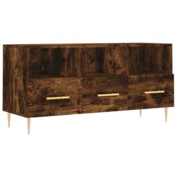 Berkfield Home TV Cabinet Smoked Oak 102x36x50 cm Engineered Wood in Brown - Size: 102 x 36 x 50 cm - thumbnail 2