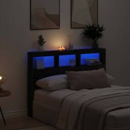 Berkfield Home Headboard Cabinet with LED Black Oak 140x17x102 cm - Size: 140 x 17 x 102 cm - thumbnail 2