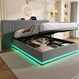Matteo King Ottoman Storage Bed Frame - Velvet, LED & Charging Station in Grey - thumbnail 3