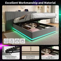 Matteo King Ottoman Storage Bed Frame - Velvet, LED & Charging Station in Grey - thumbnail 8