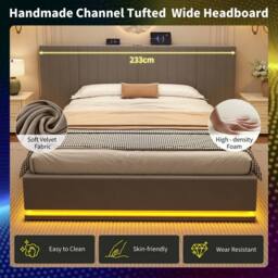 Matteo King Ottoman Storage Bed Frame - Velvet, LED & Charging Station in Grey - thumbnail 6