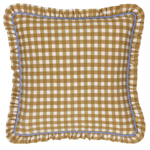 Furn Maude Gingham 100% Cotton Reversible Cushion in Gold - Size: 45 cm x 45 cm - image 1