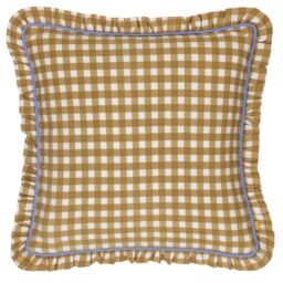 Furn Maude Gingham 100% Cotton Reversible Cushion in Gold - Size: 45 cm x 45 cm