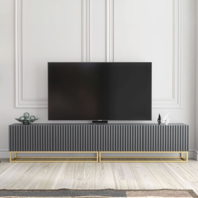Creative Furniture Ripple Duo TV Unit 200cm - Modern Fluted Design with Push to Open Doors in Grey - image 1