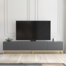 Creative Furniture Ripple Duo TV Unit 200cm - Modern Fluted Design with Push to Open Doors in Grey