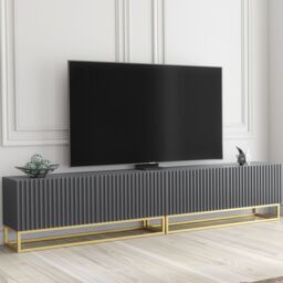 Creative Furniture Ripple Duo TV Unit 200cm - Modern Fluted Design with Push to Open Doors in Grey - thumbnail 3