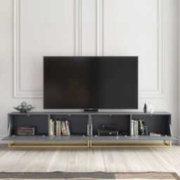 Creative Furniture Ripple Duo TV Unit 200cm - Modern Fluted Design with Push to Open Doors in Grey - thumbnail 2