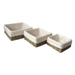 Red Hamper Seagrass Set of 3 Cotton Lined Square Seagrass Tray in Brown