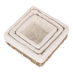 Red Hamper Seagrass Set of 3 Cotton Lined Square Seagrass Tray in Brown - thumbnail 3