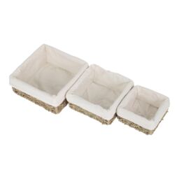 Red Hamper Seagrass Set of 3 Cotton Lined Square Seagrass Tray in Brown - thumbnail 2