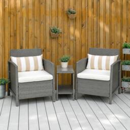 STILVORA 3 Piece Bistro Set with 2-Tier Table Light Grey - thumbnail 1
