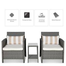 STILVORA 3 Piece Bistro Set with 2-Tier Table Light Grey - thumbnail 3