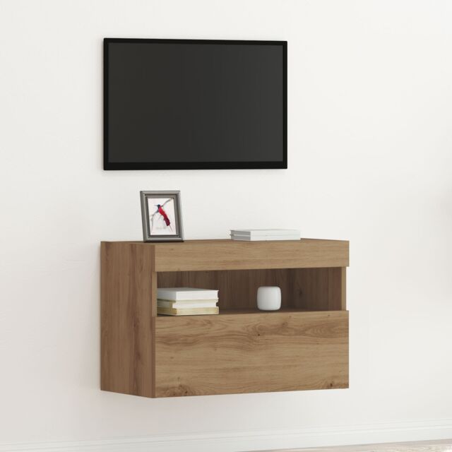 Berkfield Home TV Wall Cabinet with LED Lights Artisan Oak 60x30x40 cm in Brown - Size: 60 x 30 x 40 cm - image 1