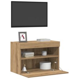Berkfield Home TV Wall Cabinet with LED Lights Artisan Oak 60x30x40 cm in Brown - Size: 60 x 30 x 40 cm - thumbnail 3