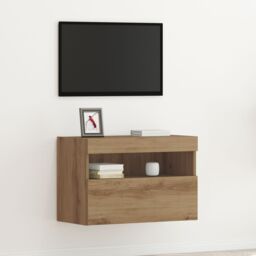 Berkfield Home TV Wall Cabinet with LED Lights Artisan Oak 60x30x40 cm in Brown - Size: 60 x 30 x 40 cm - thumbnail 1