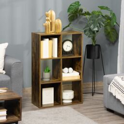 HOMCOM Industrial Style Storage Shelf, Bookcase, Freestanding Bookshelf in Brown - thumbnail 1