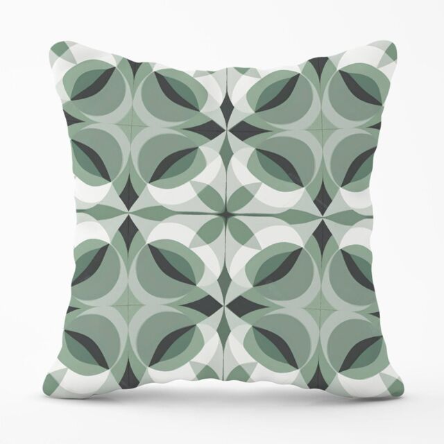 Warren Reed - Designer Geometric Green Grey Outdoor Cushion - Size: 45 cm x 45 cm - image 1