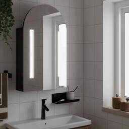 Berkfield Home Bathroom Mirror Cabinet with LED Light Arched Black 42x13x70 cm - Size: 42 x 13 x 70 cm - thumbnail 2