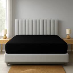 "Homes-Linen Extra Deep 16""/40cm Polycotton Easy Care Fitted Sheet in Black - Size: Single"