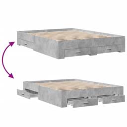 Berkfield Home Modern Bed Frame with Drawers without Mattress Concrete Grey 160x - thumbnail 7