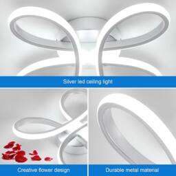 Pheashine 30W LED Ceiling Light, Silver 30cm Flower Flush Mount Lamp, White Light - thumbnail 4