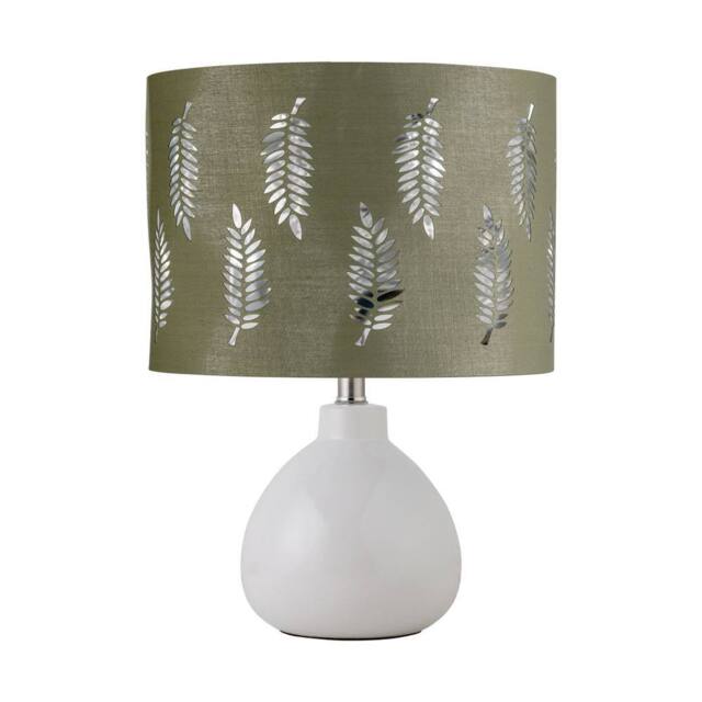 First Choice Lighting Tuscan - White Ceramic Lamp with Sage Green Fern Shade - image 1