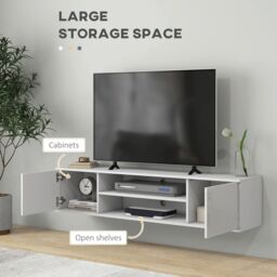 "HOMCOM Floating TV Stand Cabinet for 60"" TVs W/ Shelves & Cabinets in White" - thumbnail 5
