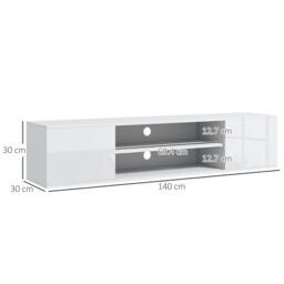 "HOMCOM Floating TV Stand Cabinet for 60"" TVs W/ Shelves & Cabinets in White" - thumbnail 3