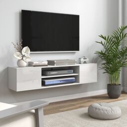"HOMCOM Floating TV Stand Cabinet for 60"" TVs W/ Shelves & Cabinets in White"