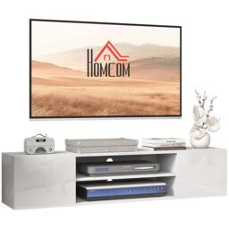 "HOMCOM Floating TV Stand Cabinet for 60"" TVs W/ Shelves & Cabinets in White" - thumbnail 2